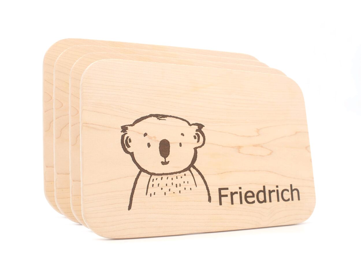 Frühstücksbrettchen mit Name und Gravur - Schneidebrett, Platzset aus Holz für Kinder