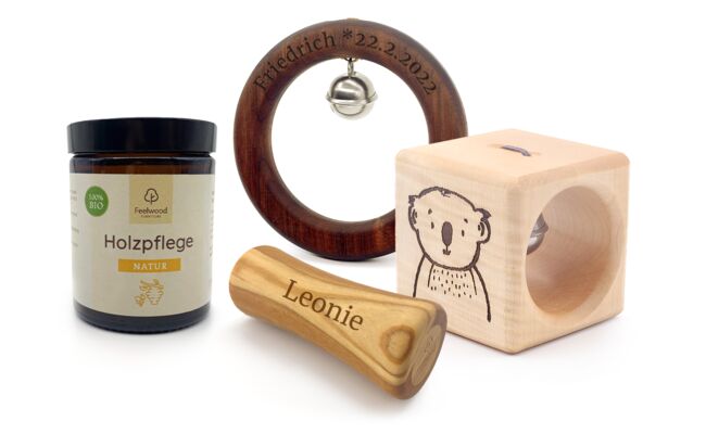 Holz-Spielzeug Geschenk-Set für Babys & Kleinkinder - Personalisiertes Babygeschenk von Feelwood