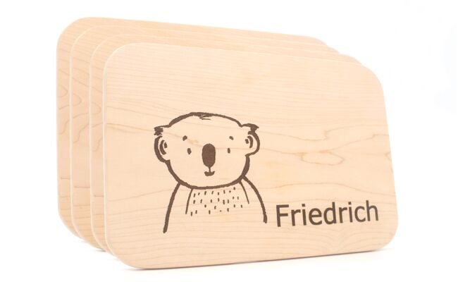 Frühstücksbrettchen mit Name und Gravur - Schneidebrett, Platzset aus Holz für Kinder