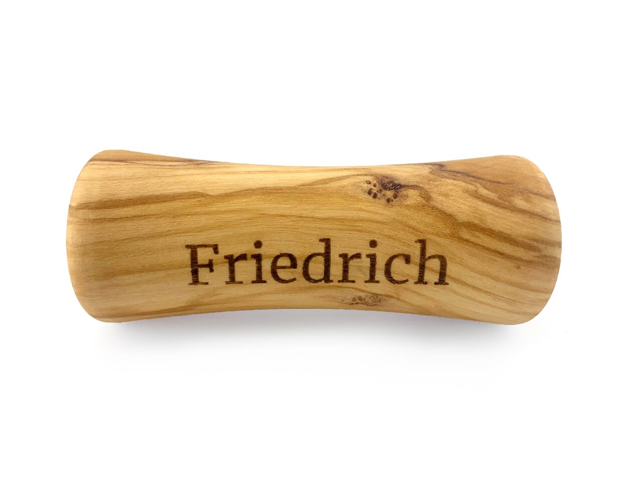 Holzrassel, Babyrassel, Greifling mit Namen personalisiert als Babygeschenk